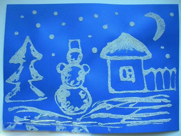 Зима в нетрадиционной технике рисования