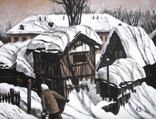 Зима в графике художников