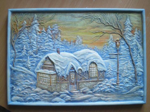 Зимний пейзаж пластилином