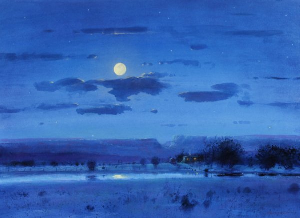 Лунная ночь акварель