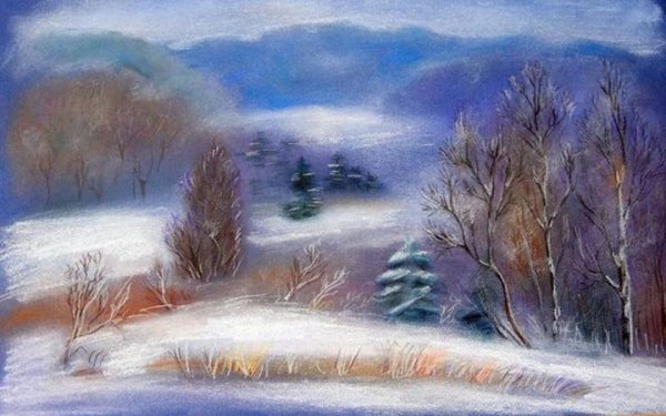 Рисуем сухой пастелью зимний пейзаж