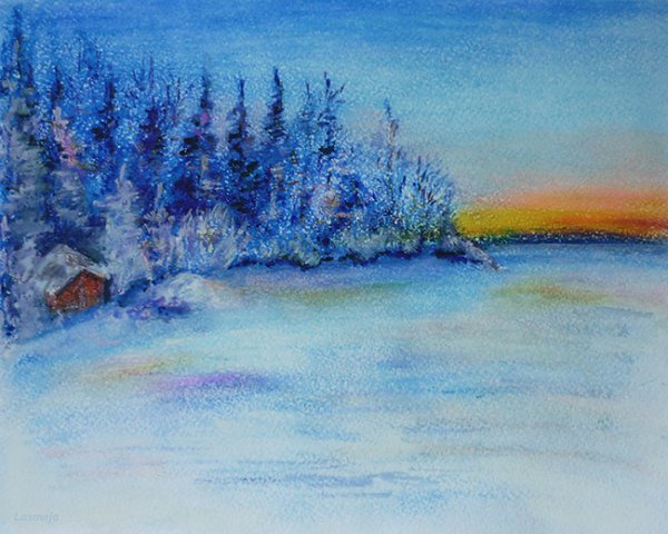 Зимний пейзаж масляной пастелью