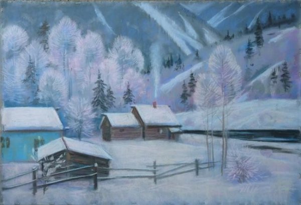 Снежный пейзаж пастелью