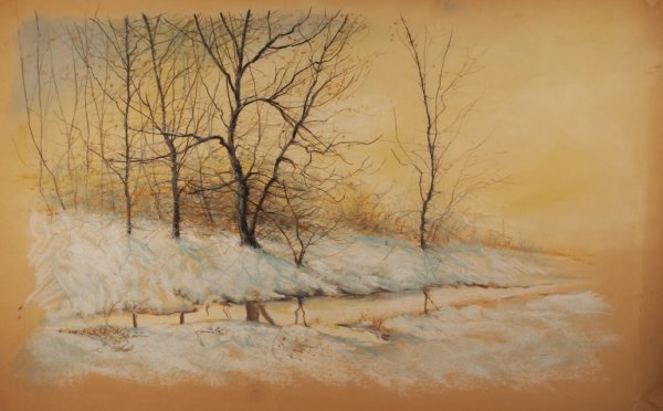 Зимний пейзаж масляной пастелью