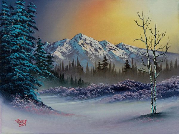 Зимний пейзаж масляной пастелью