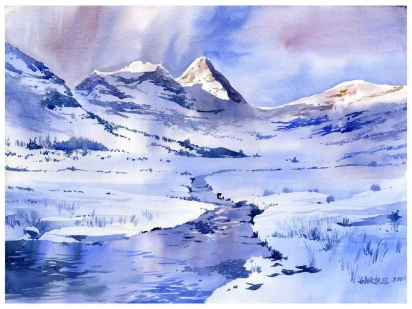 Grzegorz Wrobel акварель в горах
