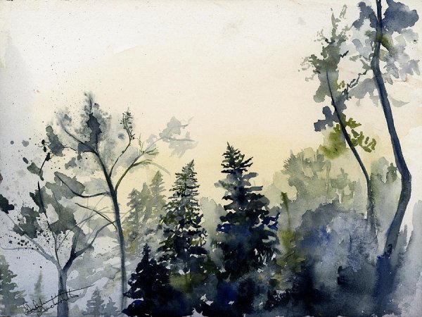 Лес акварелью