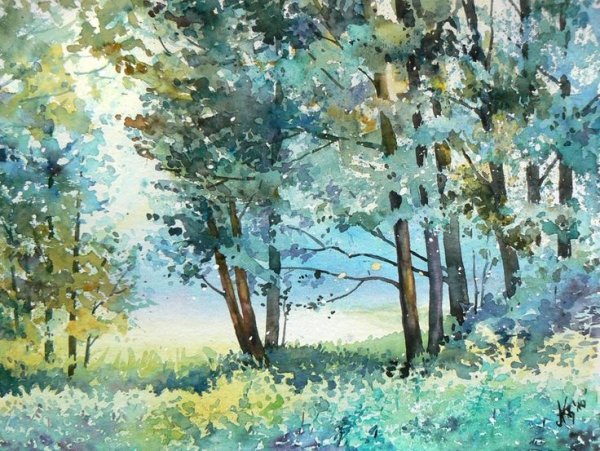 Лес акварелью