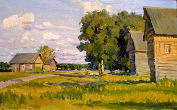 Деревенский пейзаж пастелью