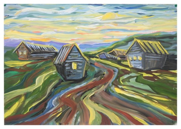 Сельский пейзаж гуашью