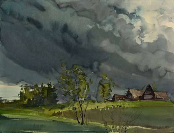 Акварель деревня Сербия