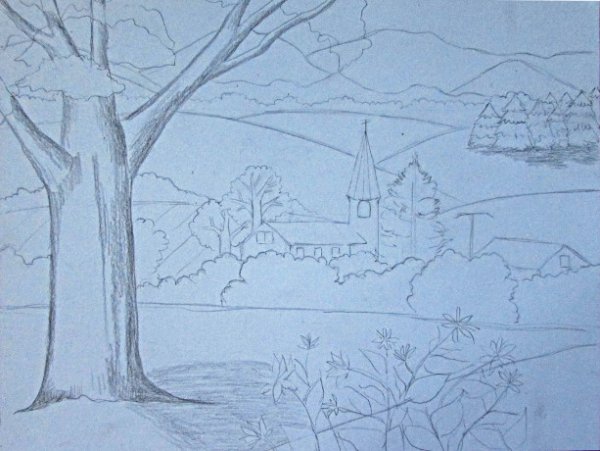 Пейзаж в графике легко