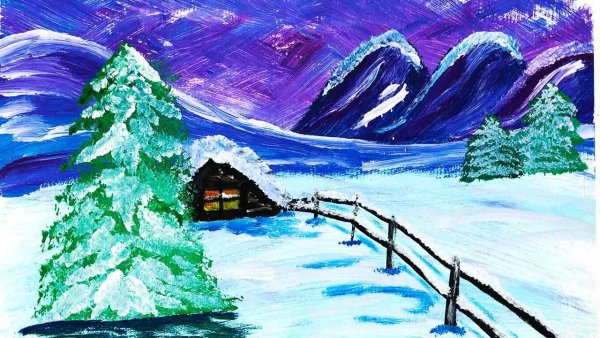 Краски зимы гуашью