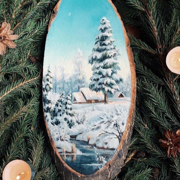 Новогоднее панно на спиле дерева