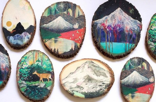 Рисование на срезе дерева