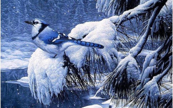 Зимний пейзаж со снегирями