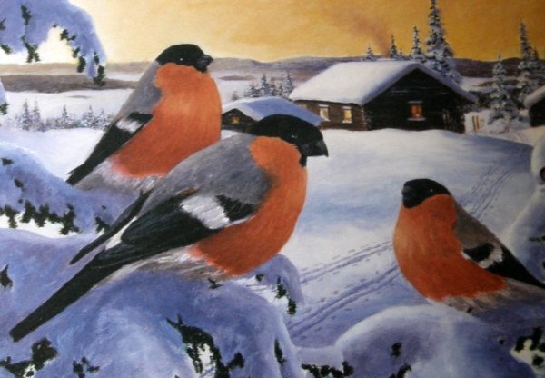 Майстренко Геннадий Снегири художник зима
