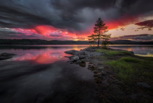 Берег озеро закат