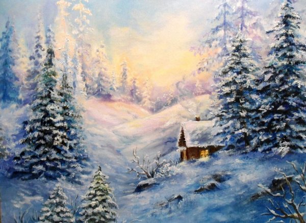 Зимний лес карандашом