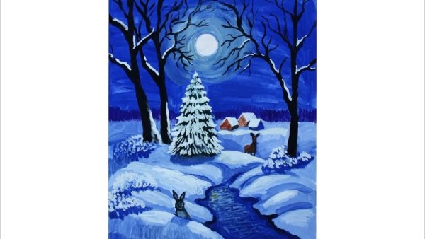 Граттаж зимний пейзаж для детей