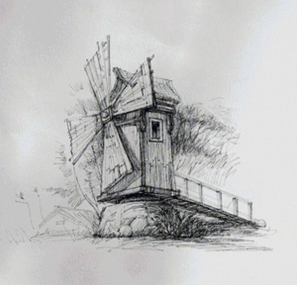 Пейзаж с архитектурой карандашом