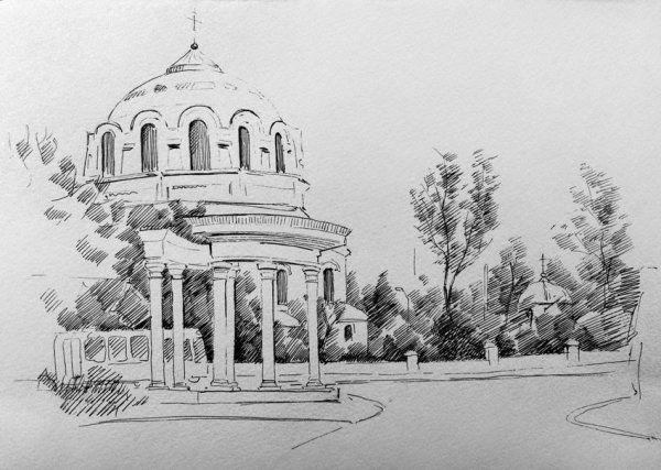 Ротонда в парке Пушкина в России набросок в тоне