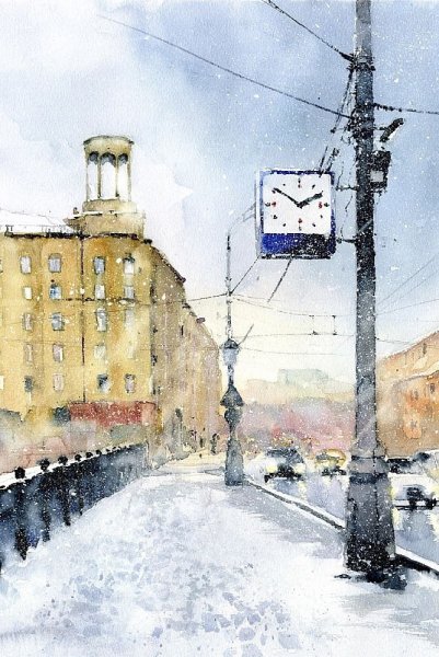 Городской пейзаж акварелью для начинающих