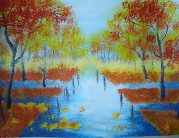 Рисование осеннего пейзажа гуашью