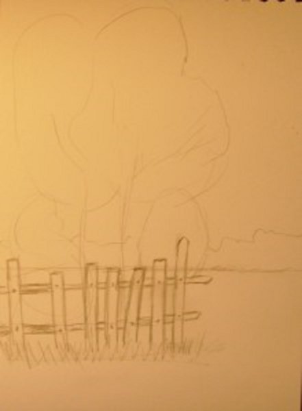 Осенний пейзаж рисунок карандашом