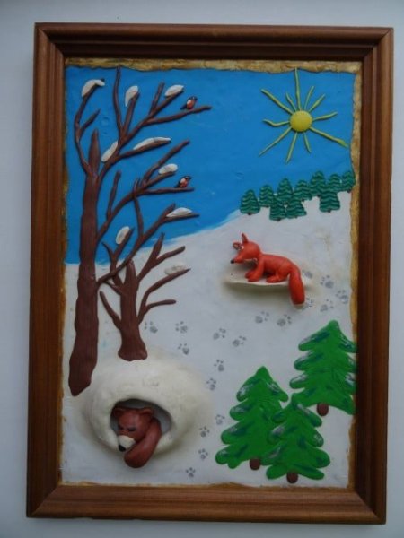 Рисование пластилином зима