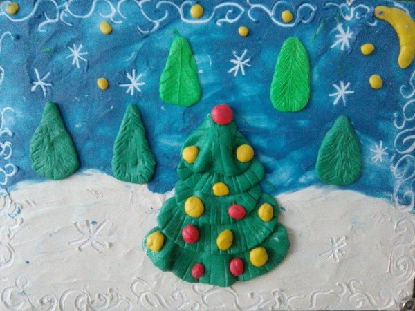 Новогодняя картина пластилином