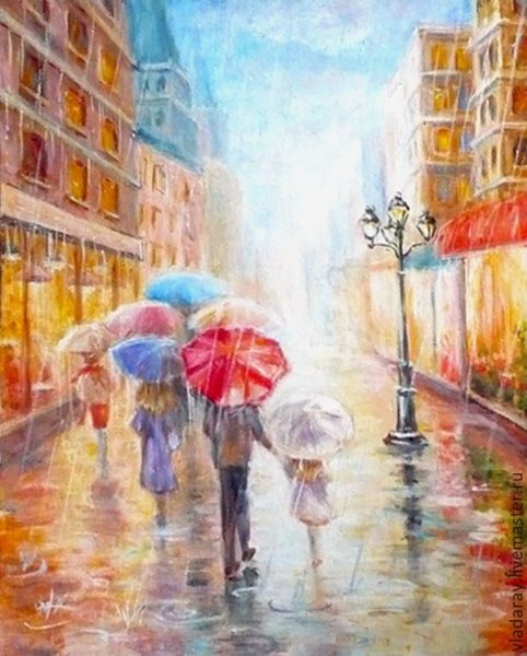 Живопись прогулка под зонтом