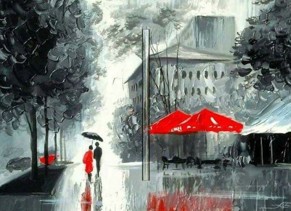 Городская живопись черно белая с красным