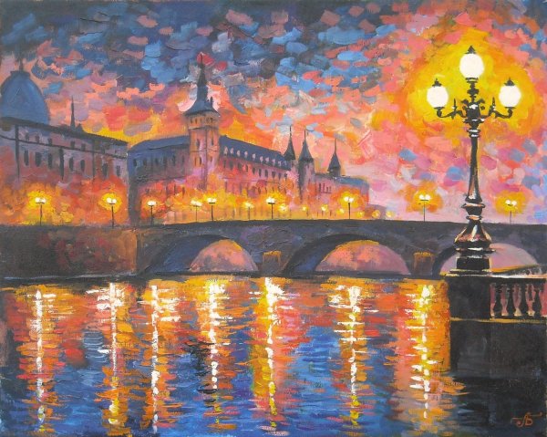 Городской пейзаж красками