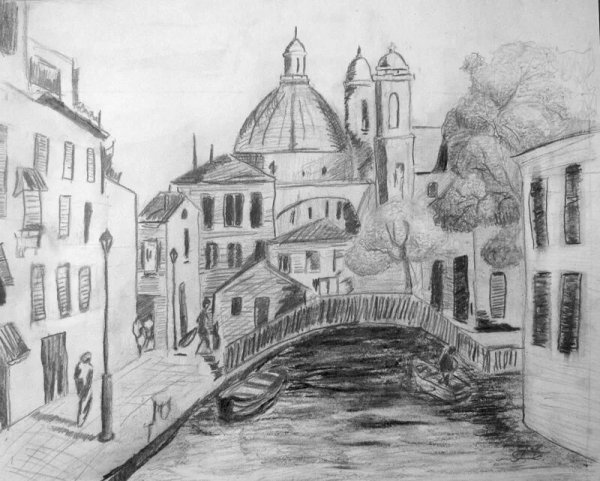 Город рисунок карандашом