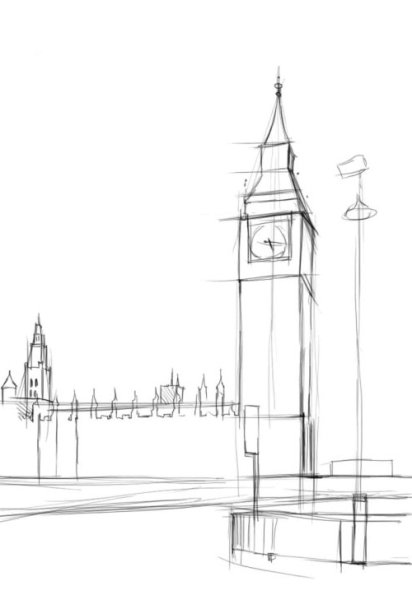 Линейная перспектива улицы карандашом