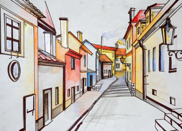 Город рисунок карандашом