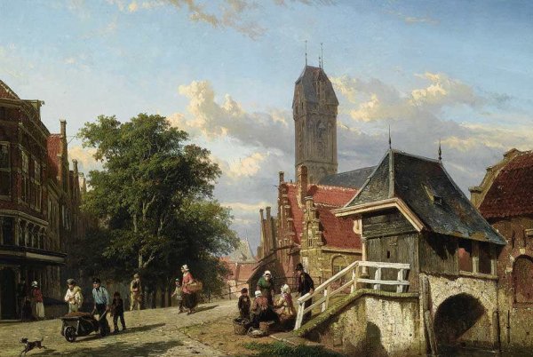 Старинная Голландия художник Корнелис спрингер 1817-1891