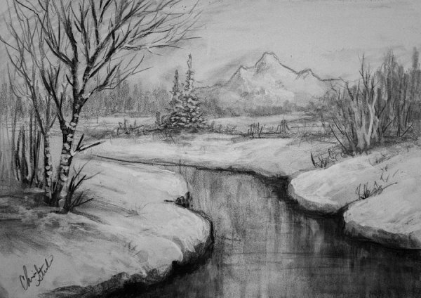 Графический зимний пейзаж