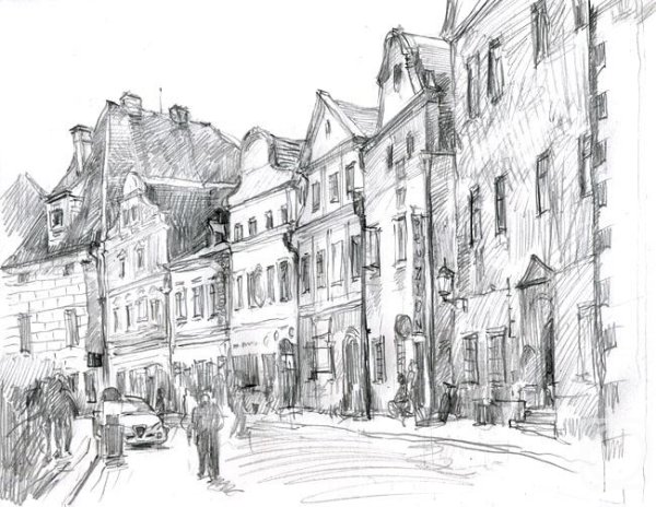 Наброски города карандашом