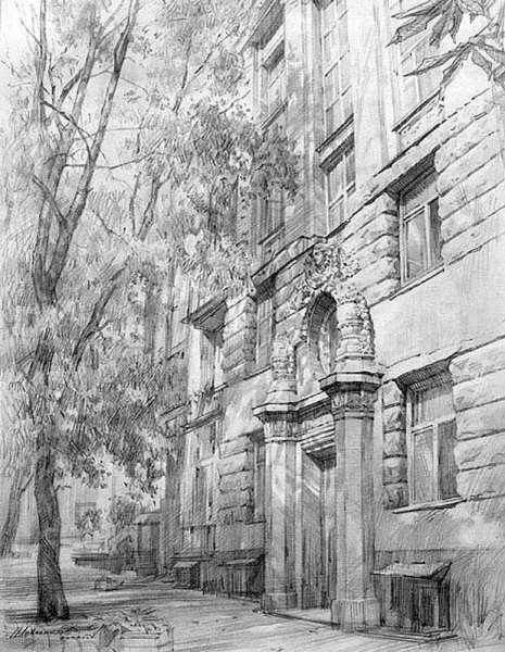 Городской пейзаж карандашом