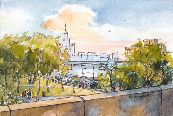 Московские пейзажи акварель