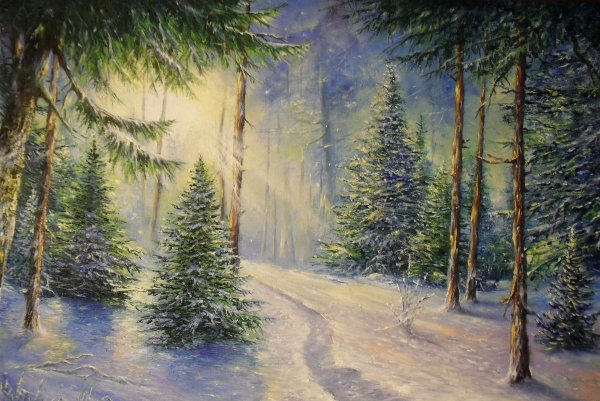 Зимний пейзаж маслом Евгения Антонова
