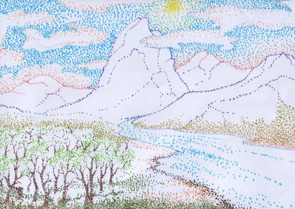 Техника пуантилизм горы