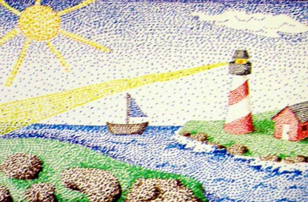 Морской пейзаж техника пуантилизм