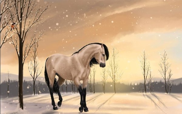 Зимний пейзаж с лошадкой