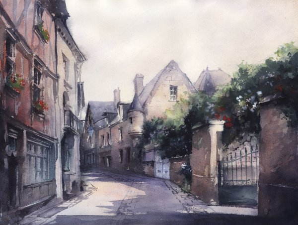 Городской пейзаж акварель