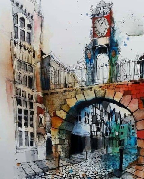 Скетчинг архитектура акварель