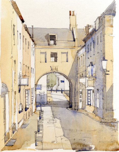 Скетч акварель улочка референс Лидия Нуреева