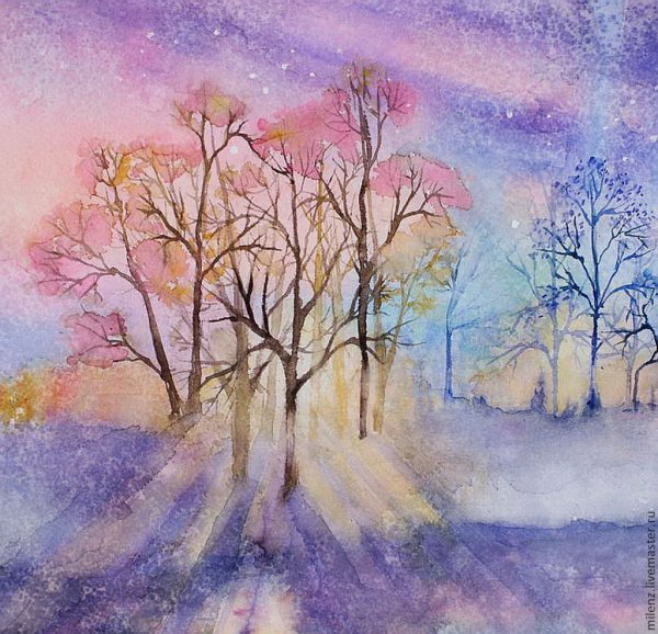 Акварель по сырому пейзаж